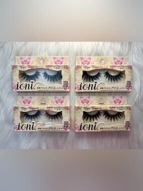 4x loni 3D Faux Mink Wispy Volume Strip Lashes with Soft Clear Band